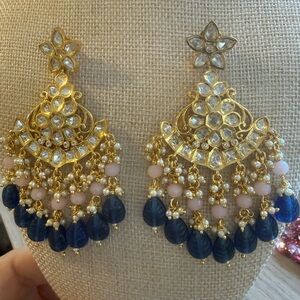 Elegant Gold and Blue Chandelier Earrings